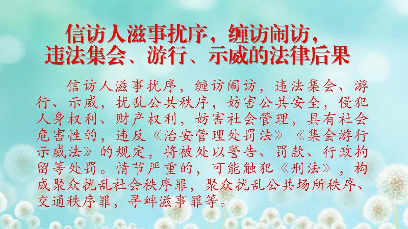 信访人滋事扰序，缠访闹访，违法集会、游行、示威的法律后果